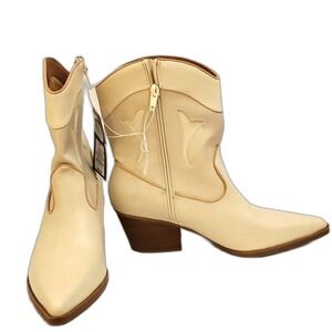 Cowboy Boots Cream Western Ankle Booties Braided Detail Size Unknown